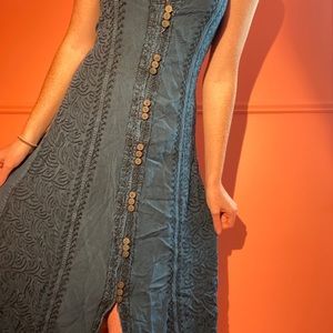 Soft blue boho patterned dress embroidered detail